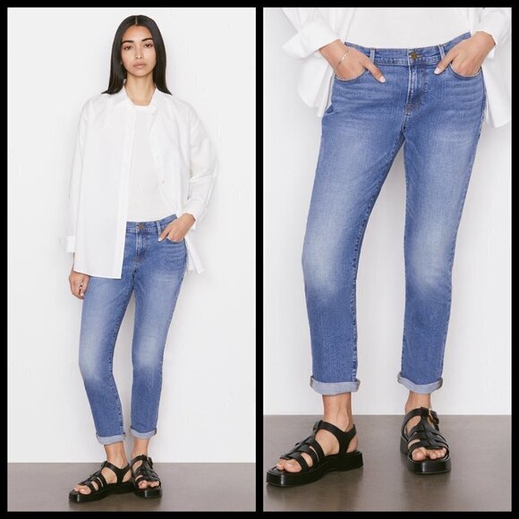💕FRAME💕 Le Garcon Cuffed Crop Jeans ~ Bixby Blue 30 NWOT - Picture 1 of 16